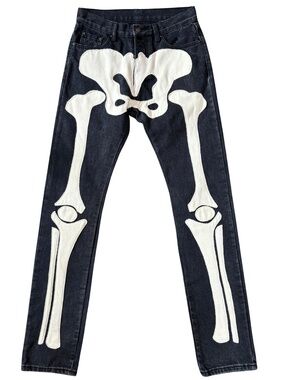 Men's 2020 MNML D184 Skeleton White & Black Denim 100% Cotton Pants US 30x35